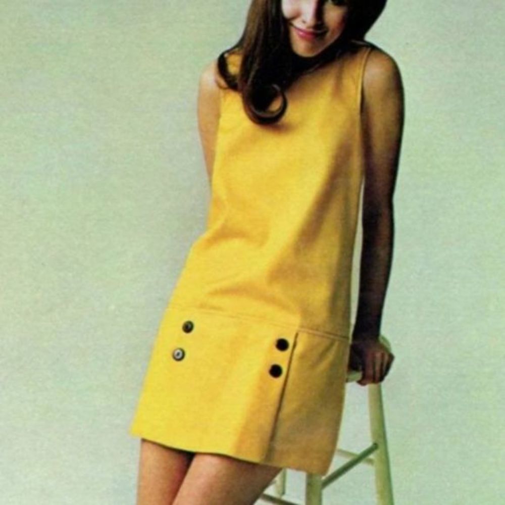 Swingin Chicks Mod yellow dress, 60s mini, Mondrian dress, 1970s pop art shift